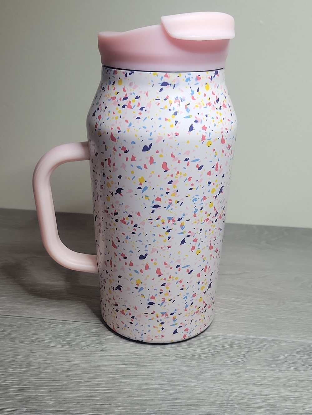 Pastel Pink Confetti Metal Travel Mug with Handle NWOT